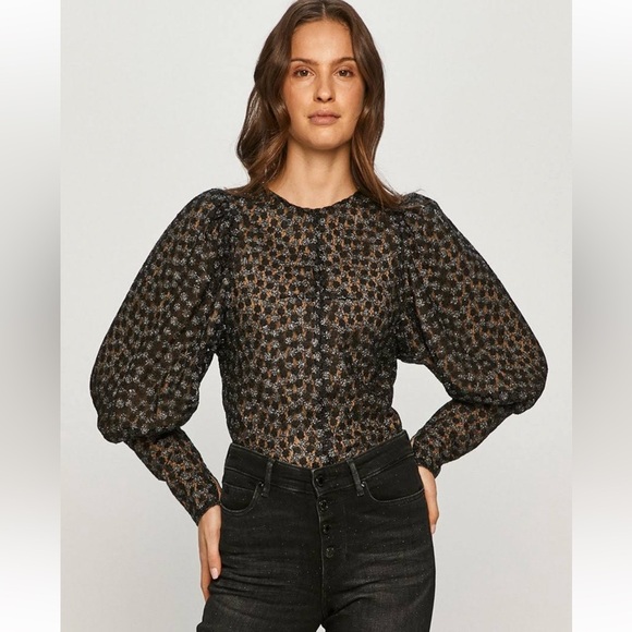 Samso and Samso puff sleeves guliter flower blouse size large small - Picture 1 of 14